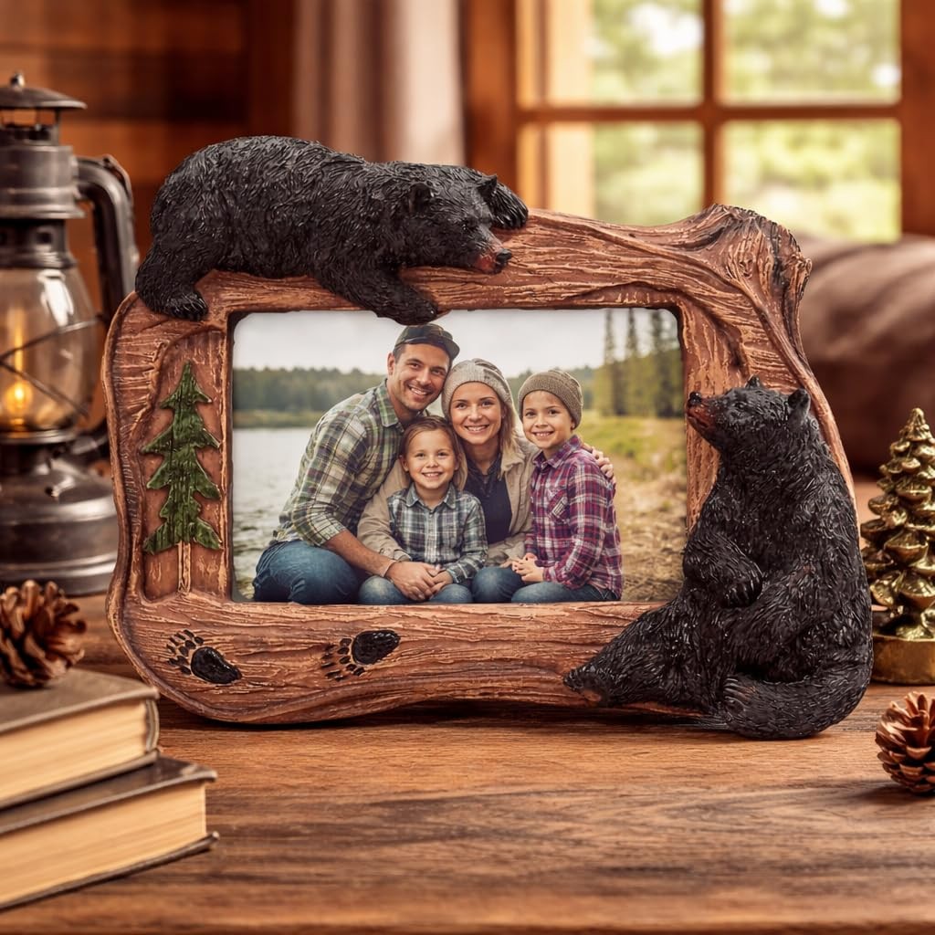 Wowser Black Bear Picture Frame – Rustic Cabin Tabletop Photo Brown,
