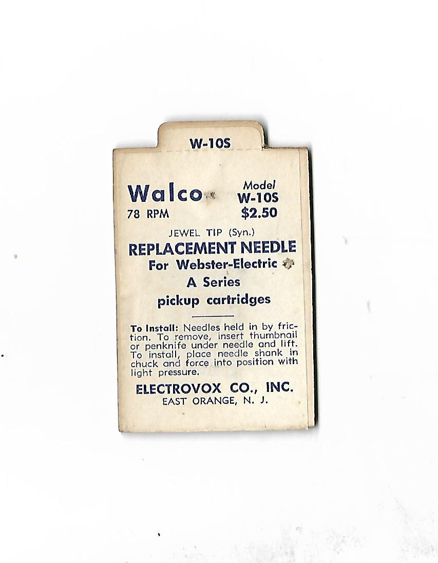 NEW Vintage Walco W-10S For Webster Electric JEWEL TIP PHONOGRAPH NEEDLE