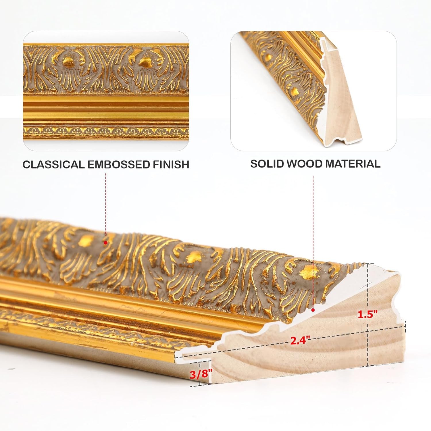 Vintage Gold Frame for 12×12 Canvas Paintings, 2.4” Wide 12×12",