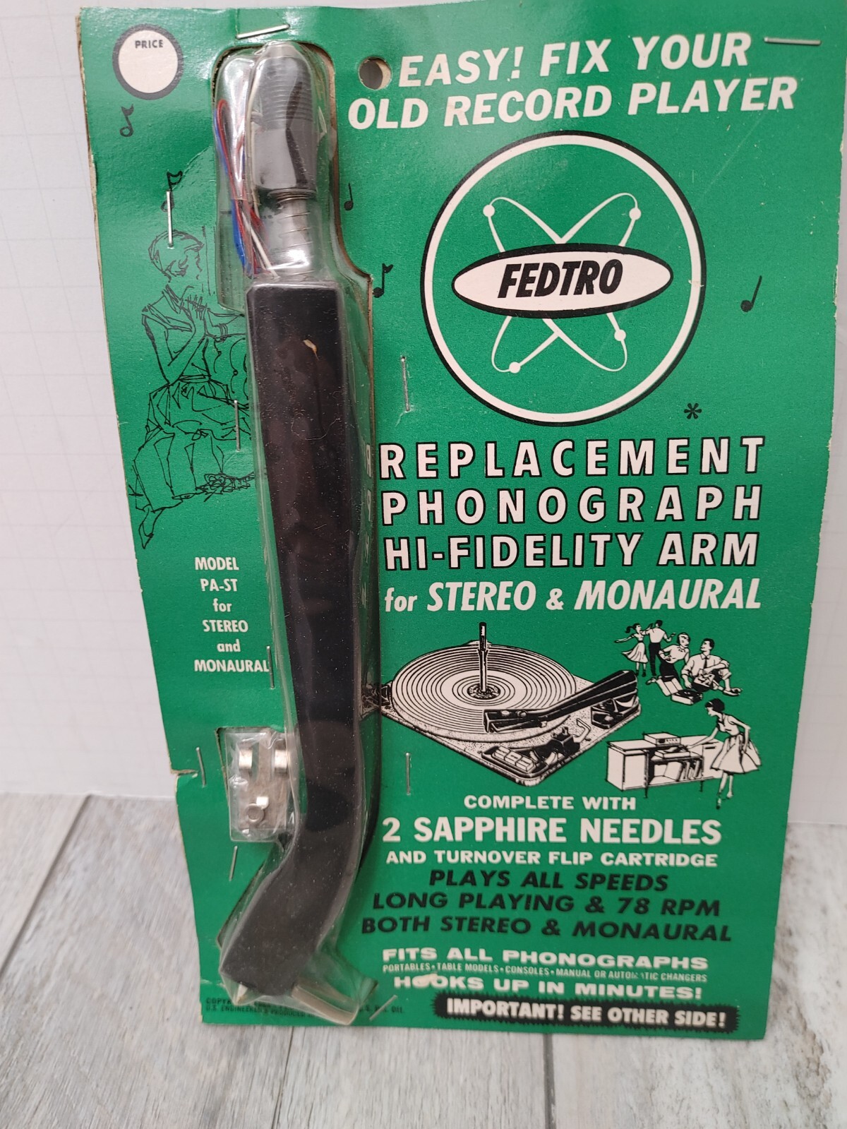 fedtro replacement phonograph hi-fidelity arm for stereo & monaural w- 2 needles