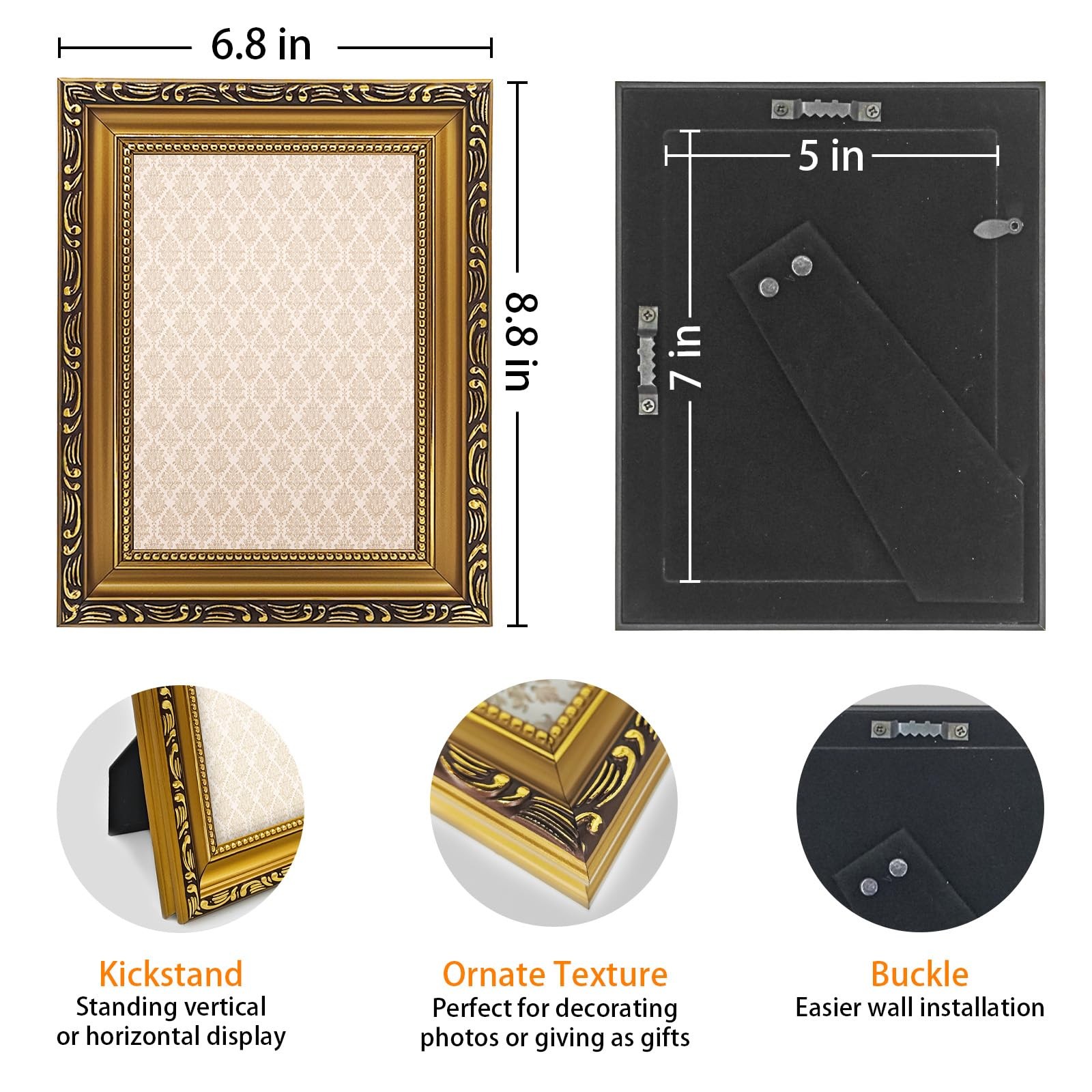 MIEVU 5×7 Picture Frame Gold – Pack of 1 Vintage Frames And 5X7, gold