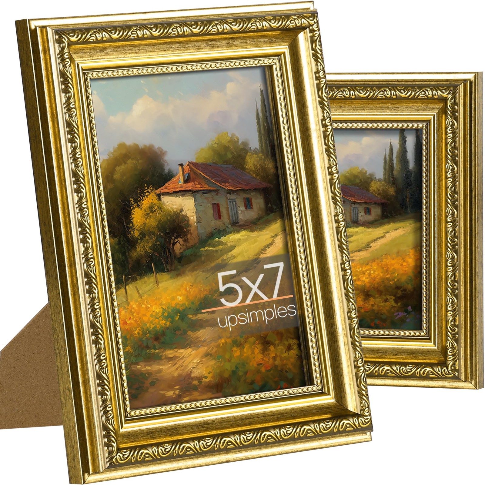upsimples 5×7 Picture Frame with Real Glass, Ornate Vintage 5 x 7 5×7, Gold