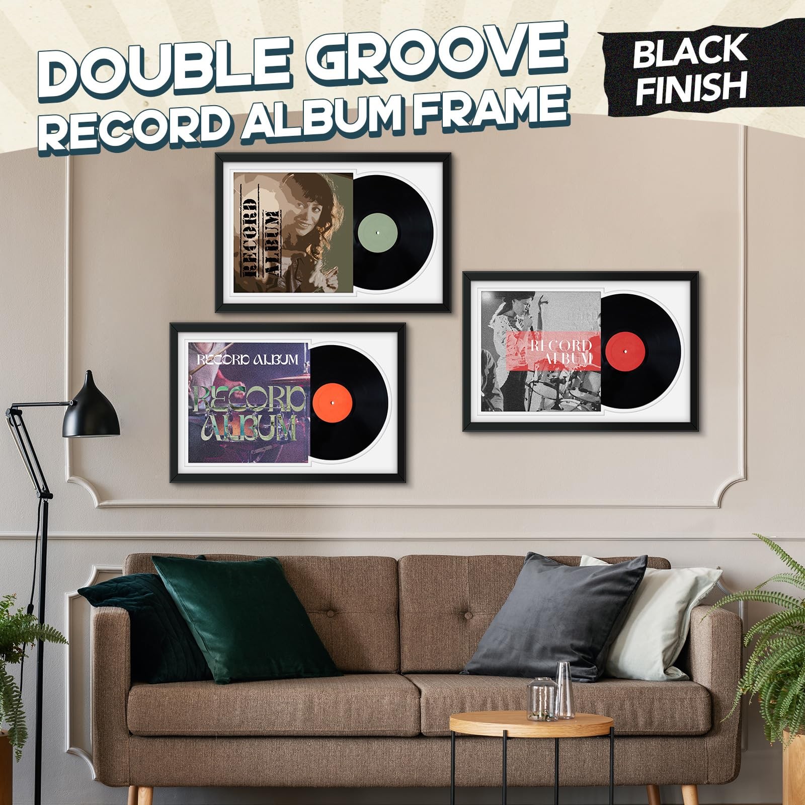 Colingmill 2 Pcs Vinyl Record Display Frame 23.6 x 15.6 inches, White Matting