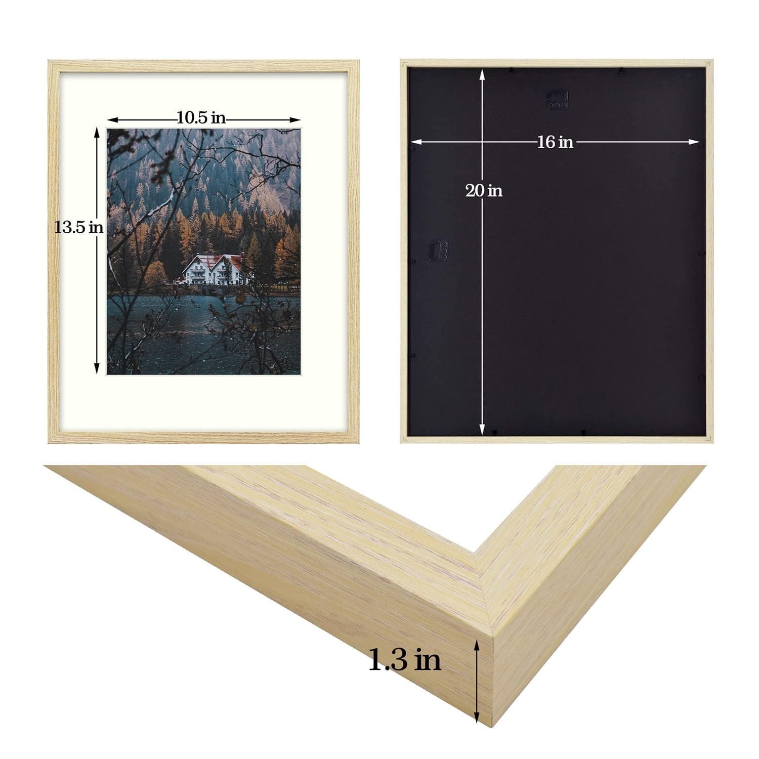 Frametory 16×20 Picture Frame with Mat for 11×14 (1 Pack), Rustic-beige