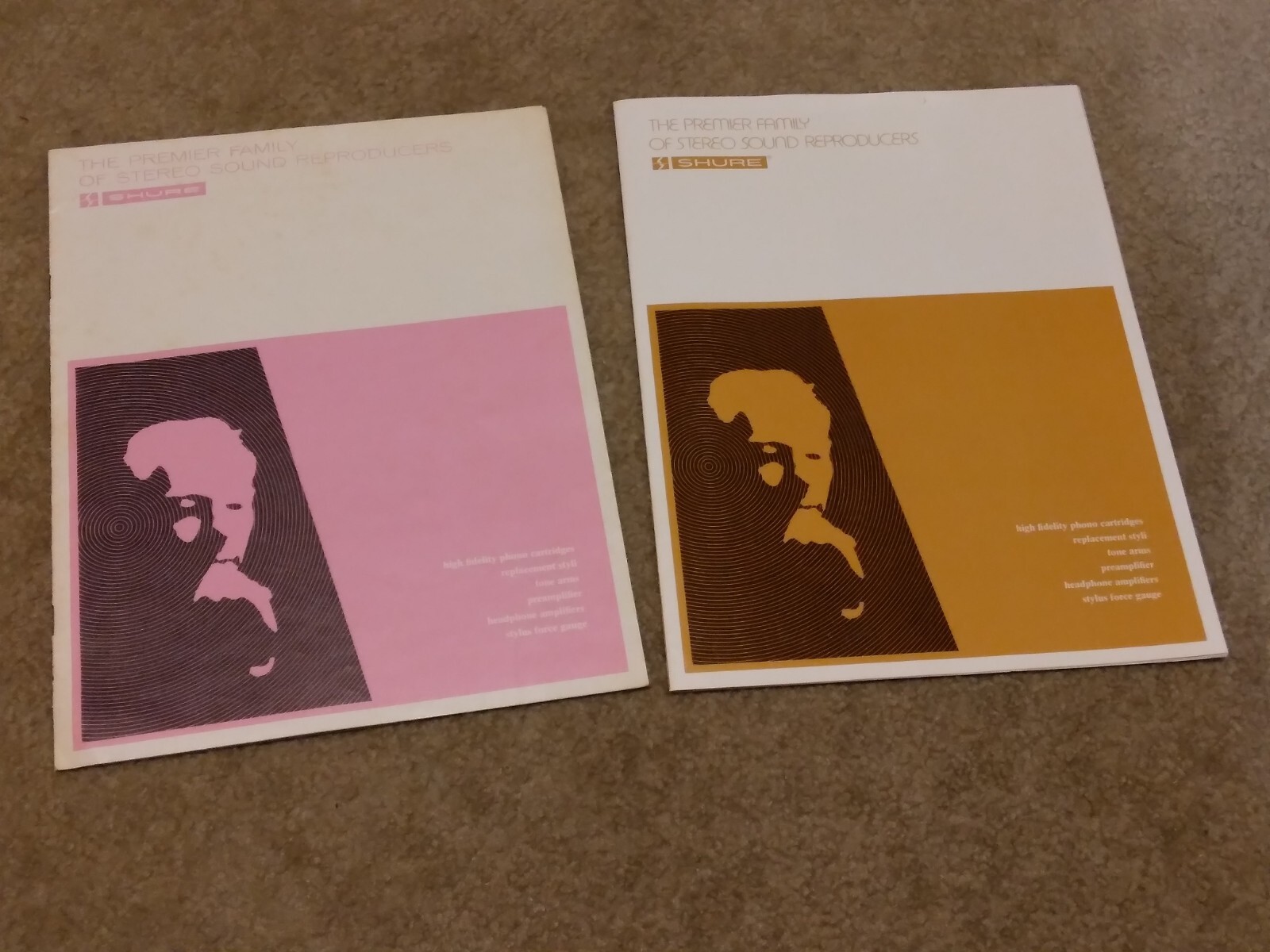 2 Shure Turntable Cartridge Catalogs Tone Arms, Preamplifier, Replacement Stylus