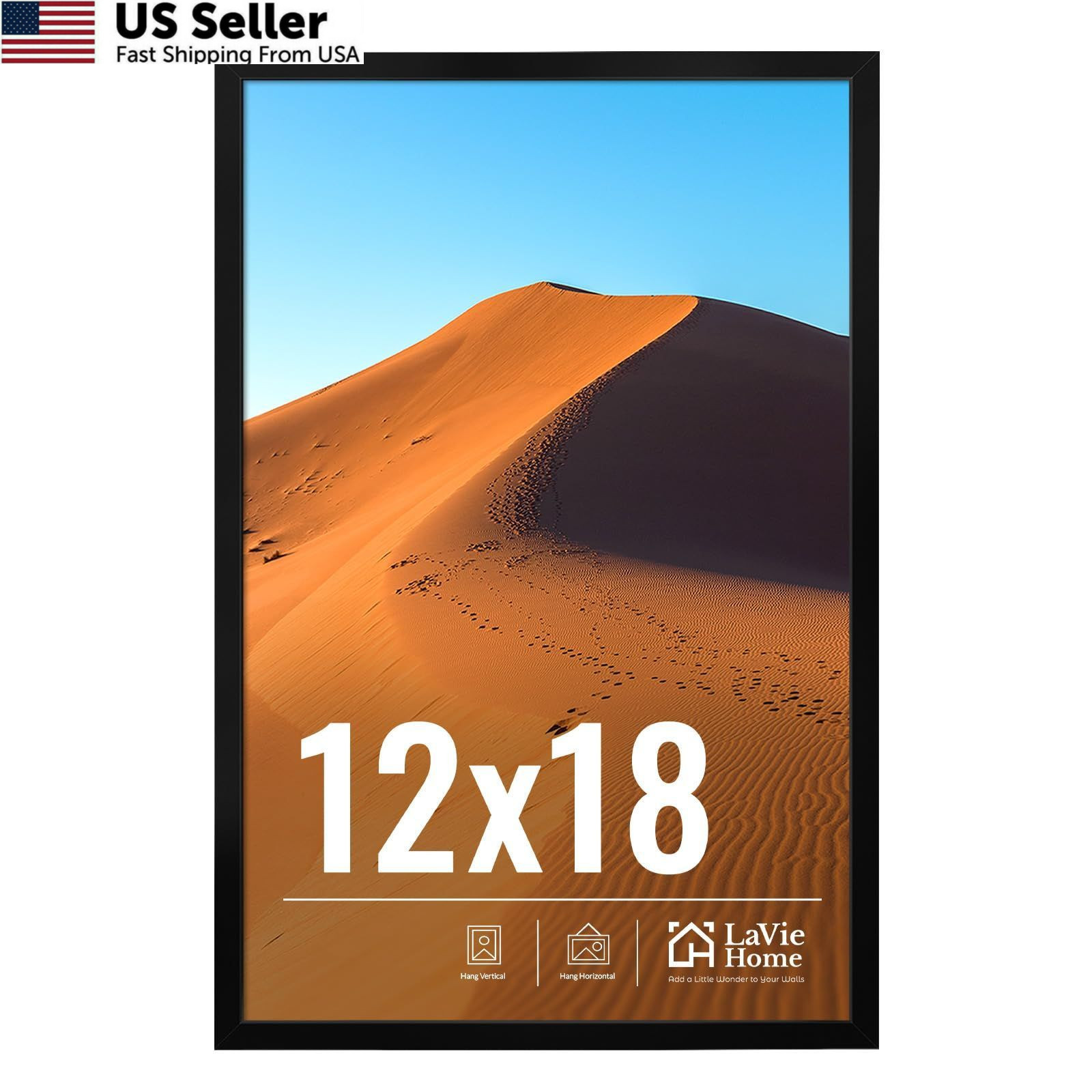 LaVie Home 12×18 Picture Frame for Wall Display, Black 12×18,