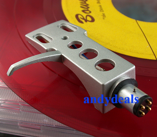 SILVER UNIVERSAL TURNTABLE HEADSHELL FITS MANY TURNTABLES GOLD LEAD WIRES