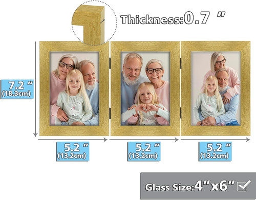 Frametory, 3 Picture Frames 4×6 Trifold Photo (1-Pack), Gold