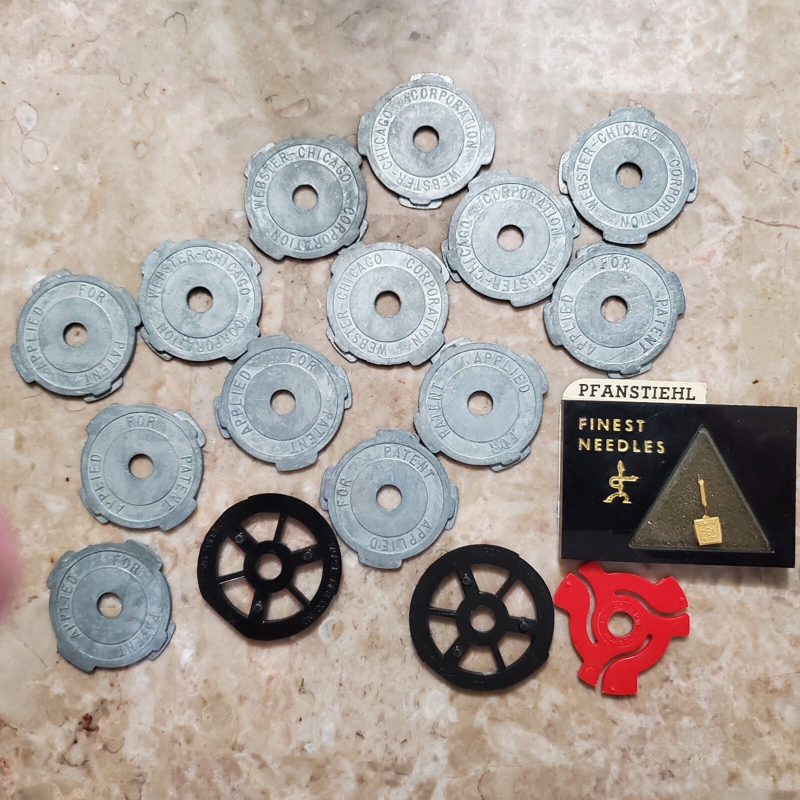 Lot of 16 Metal & Plastic 45 RPM Record Inserts, PLUS Pfanstiehl Needle 702-D7