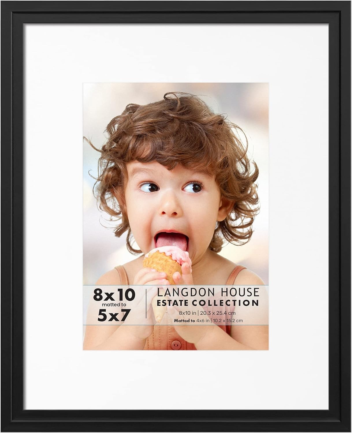 Langdon House 8×10 Black Picture Frame w/Removable Mat mat to 5×7,