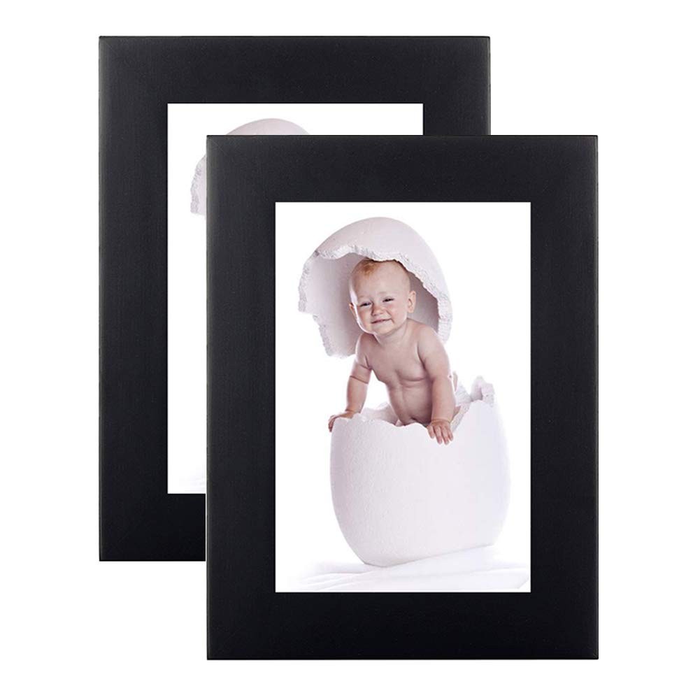 PAZLOG 2 Pack 3.5X5 Black Picture Frames Made of Solid Wood 5 INCH, Black-2P