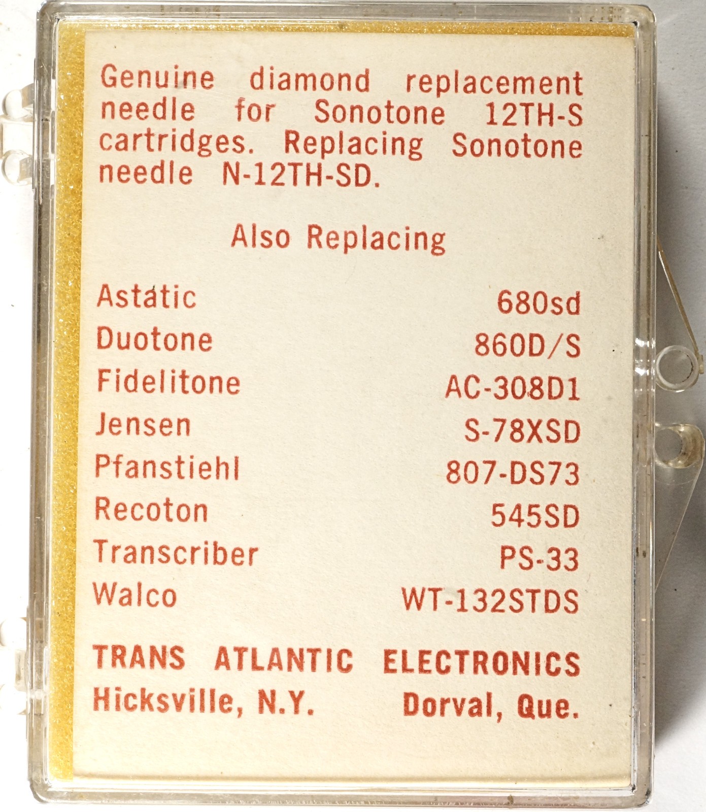 NOS TAE 8653DS Diamond Needle Stylus For Sonotone N12T N-12T-SD 12TH-S
