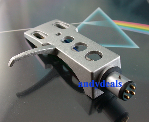 SILVER UNIVERSAL TURNTABLE HEADSHELL FITS MANY TURNTABLES GOLD LEAD WIRES
