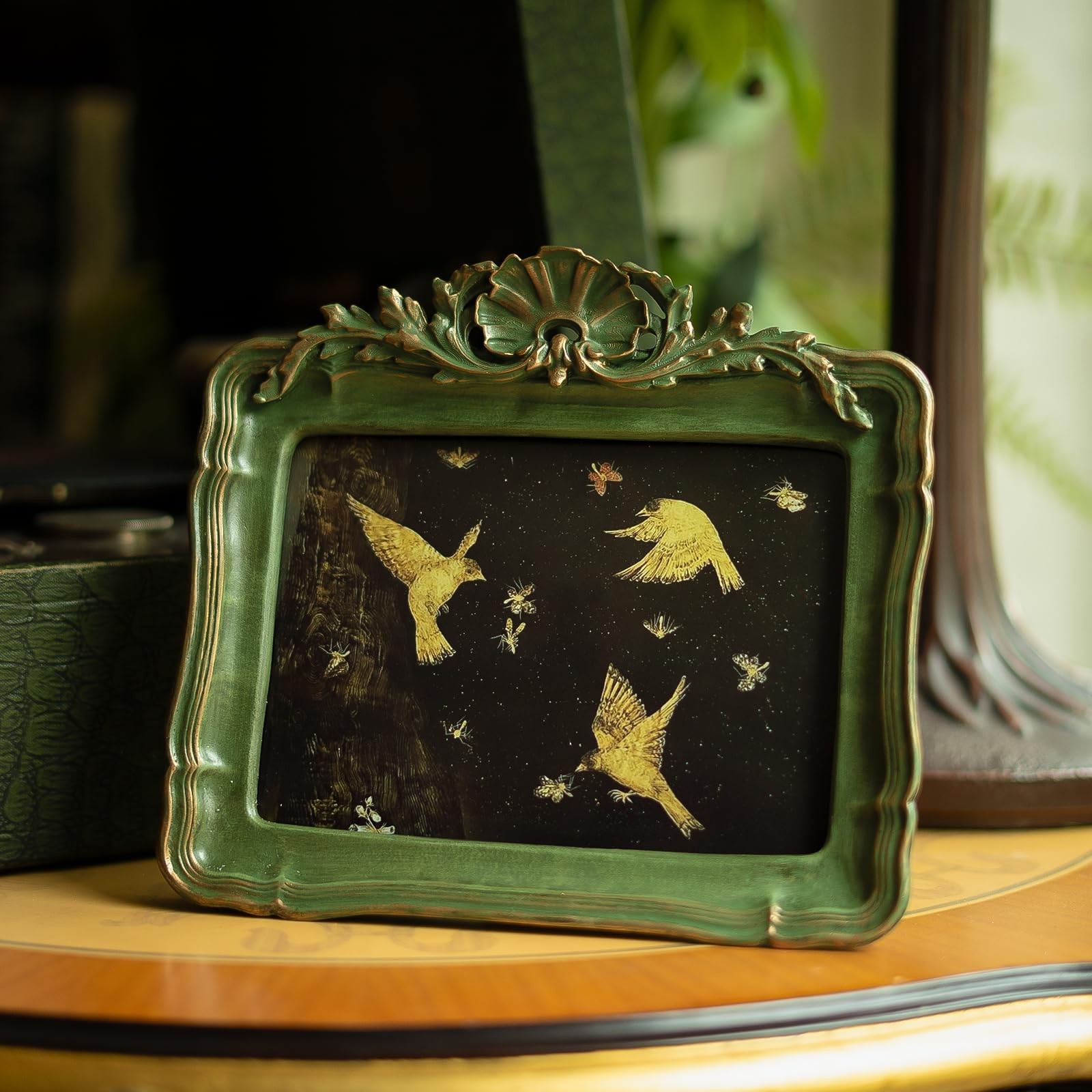 YULINKLIN 5×7 Vintage Picture Frame, Antique Green Ornate Carved 5×7,