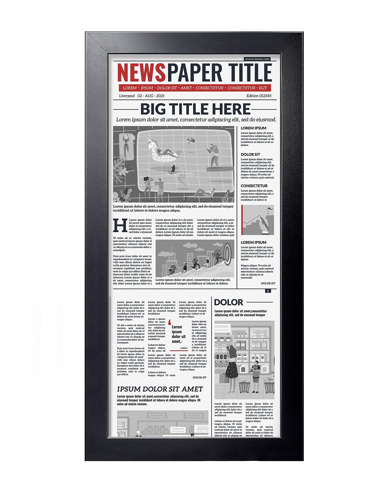 LaVie Home 11×22 Newspaper Frame Without Mat, Black with 11×22,