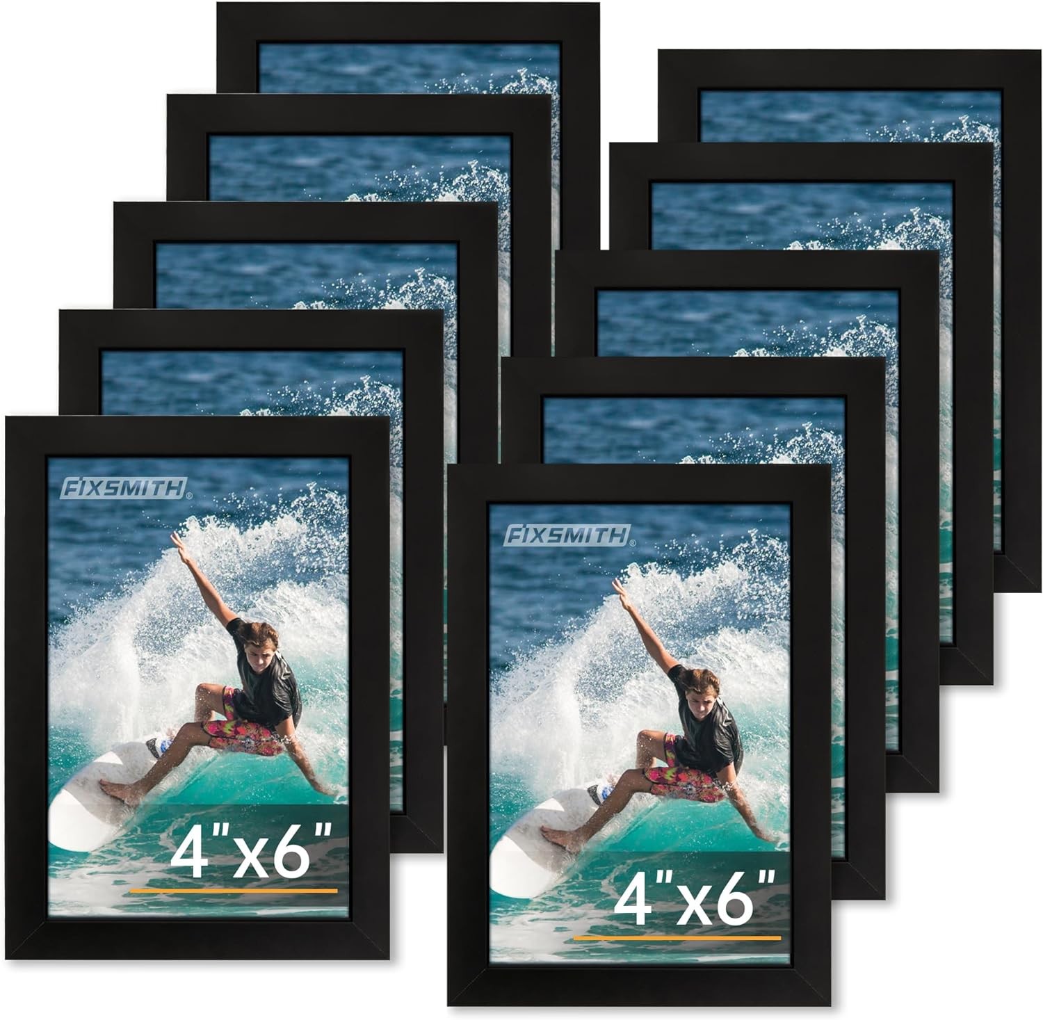 FIXSMITH 4×6 Picture Frame Set of 10, Photo Frames Bulk 4×6, Black