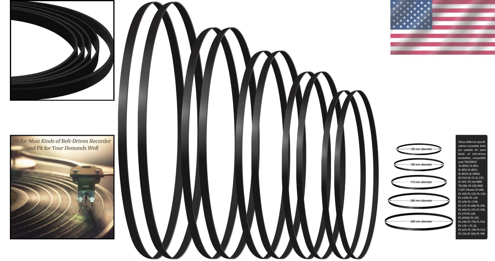 Record Player Repair Kit – 10 Rubber Belts in 5 Sizes for Quiet Operation
