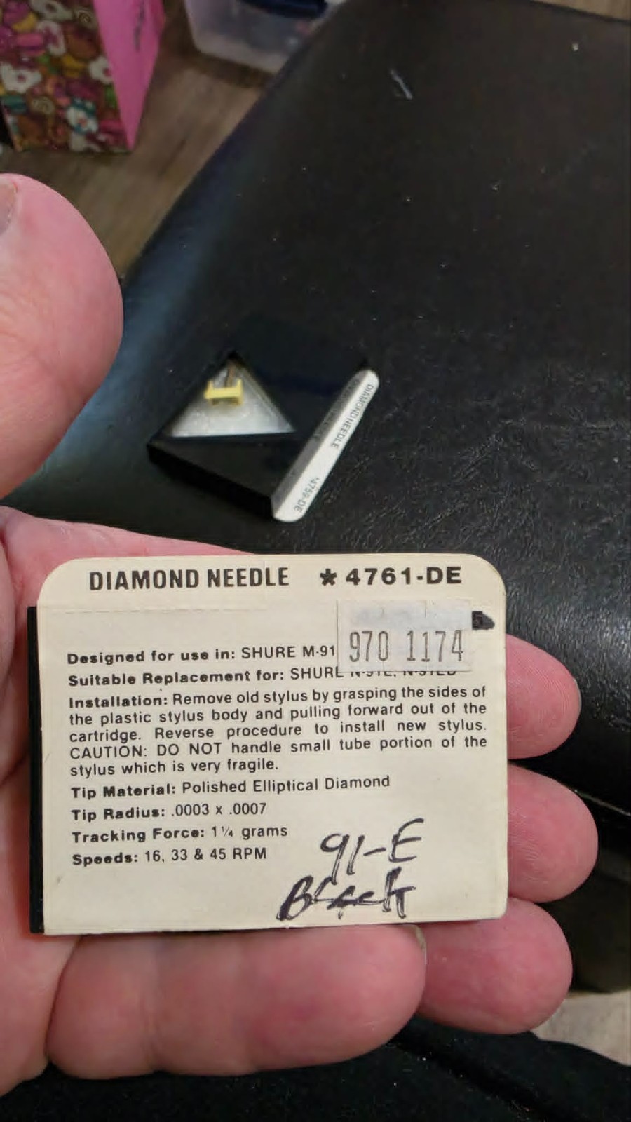 Diamond Turntable Record Needle – 4761-DE (Shure M-91, M-92) – New In Package!