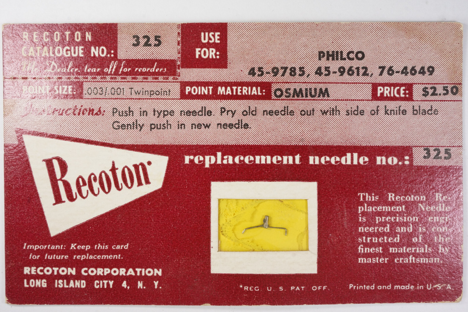 NOS Recoton 325 Needle Stylus Philco 45-9785 45-9612 45-4649