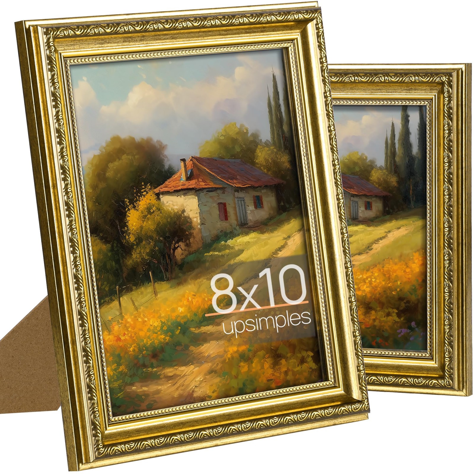 upsimples 8×10 Picture Frame with Real Glass, Ornate Vintage 8 x 8×10, Gold