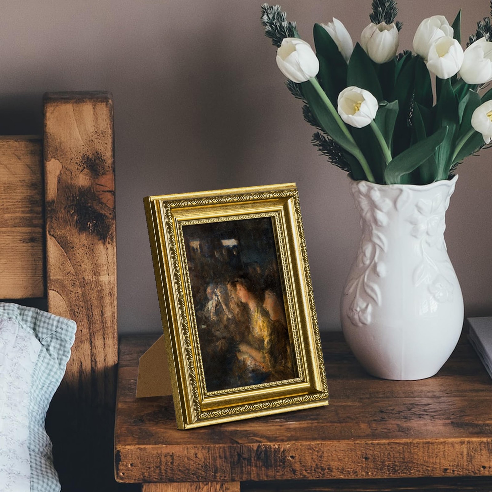 upsimples 5×7 Picture Frame with Real Glass, Ornate Vintage 5 x 7 5×7, Gold