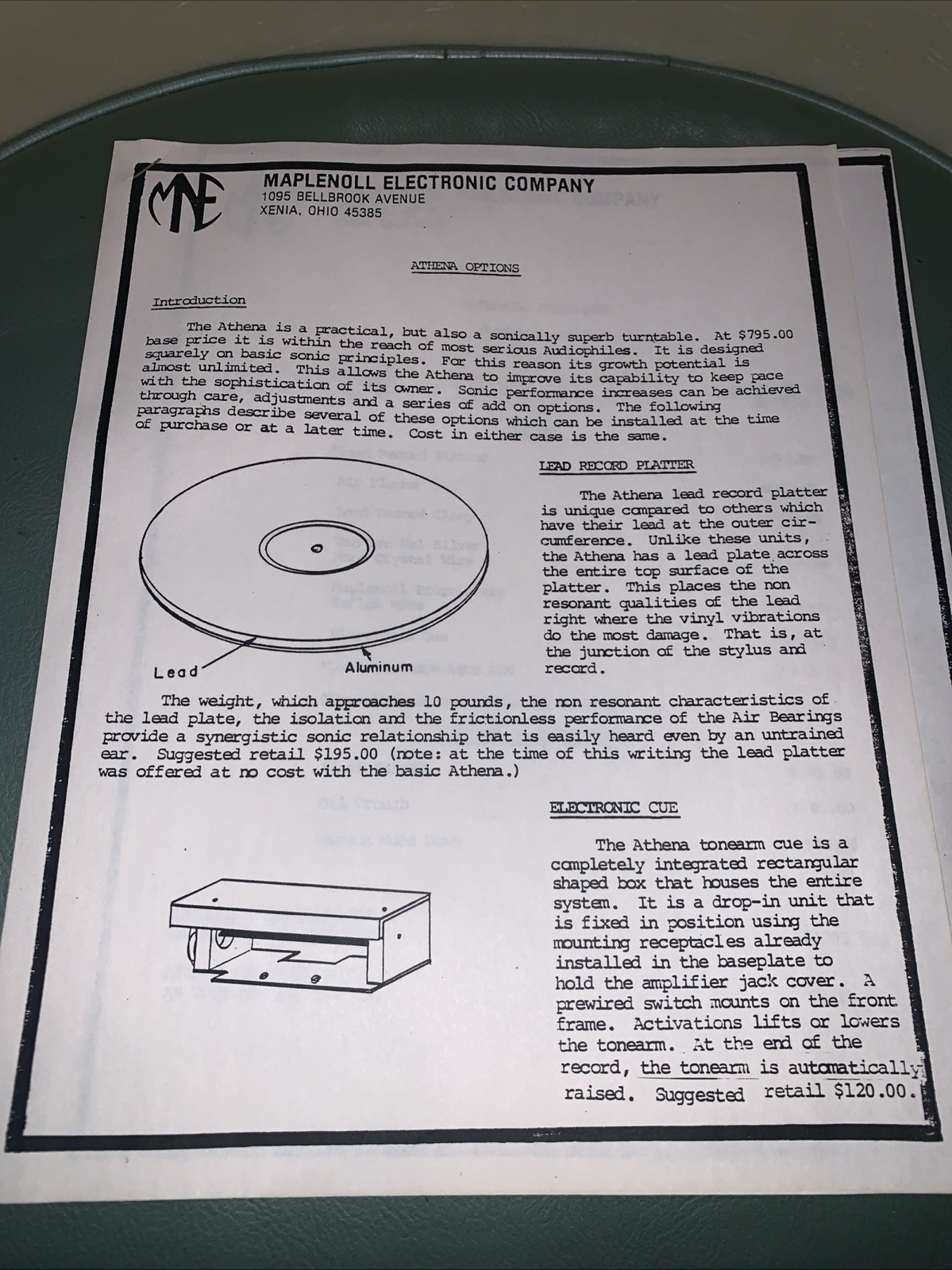 Maplenoll Audiophile Record Player Athena Paper Work Only