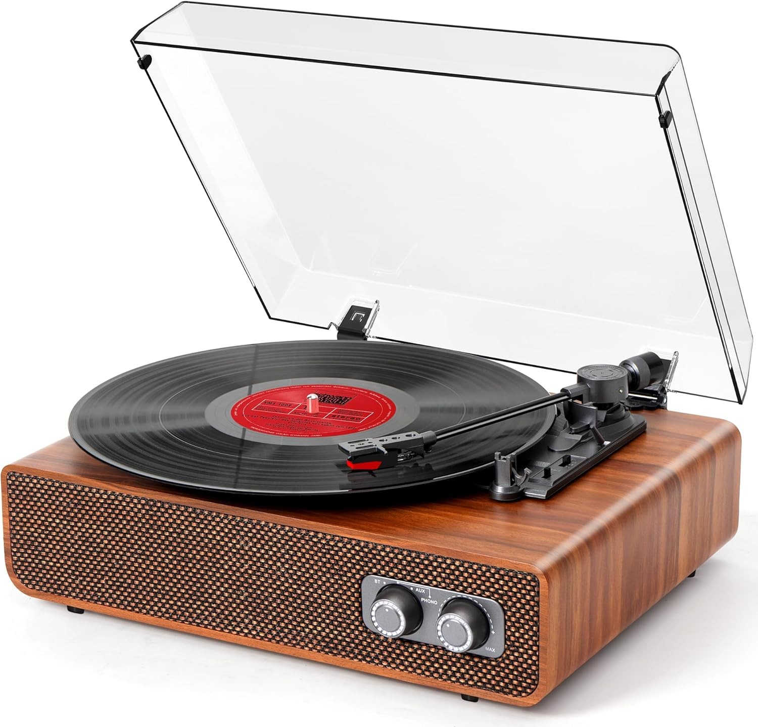Vinyl Record Player Vintage 3 Speed Turntable Bluetooth with Light Brown