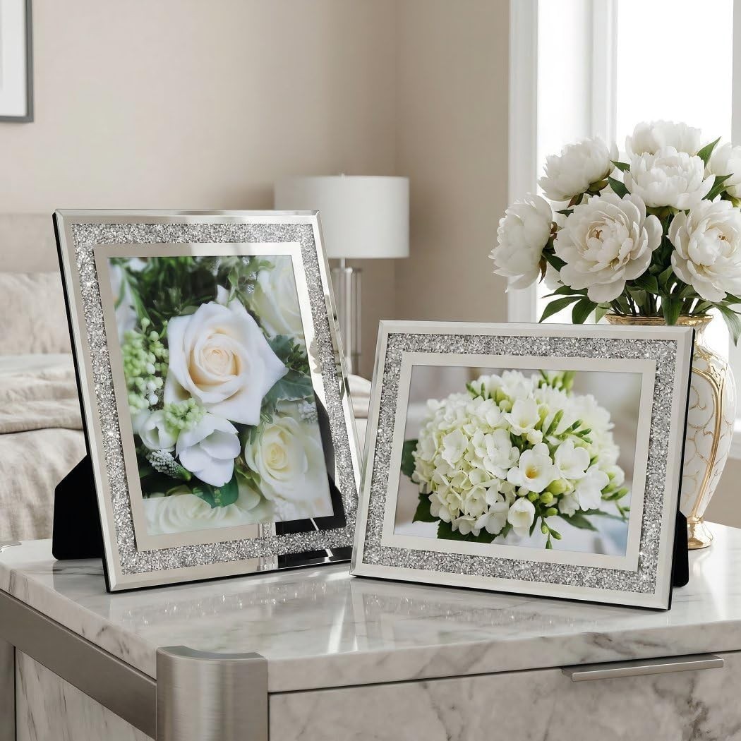 Crushed Diamond Wedding Mirror Photo Frame, Crystal 8×10, 8×10 inch
