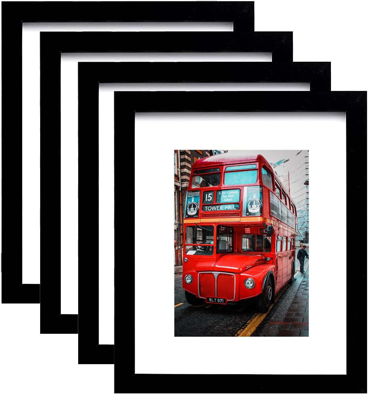 8×10 Picture Frame Set of 4,Black Photo with Mat Display 8×10, Black