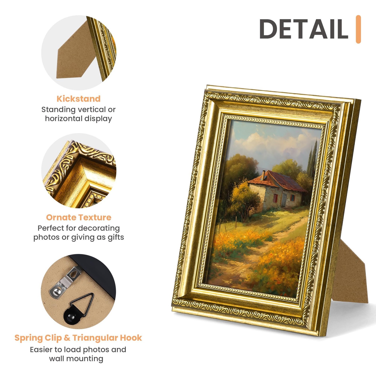 upsimples 5×7 Picture Frame with Real Glass, Ornate Vintage 5 x 7 5×7, Gold