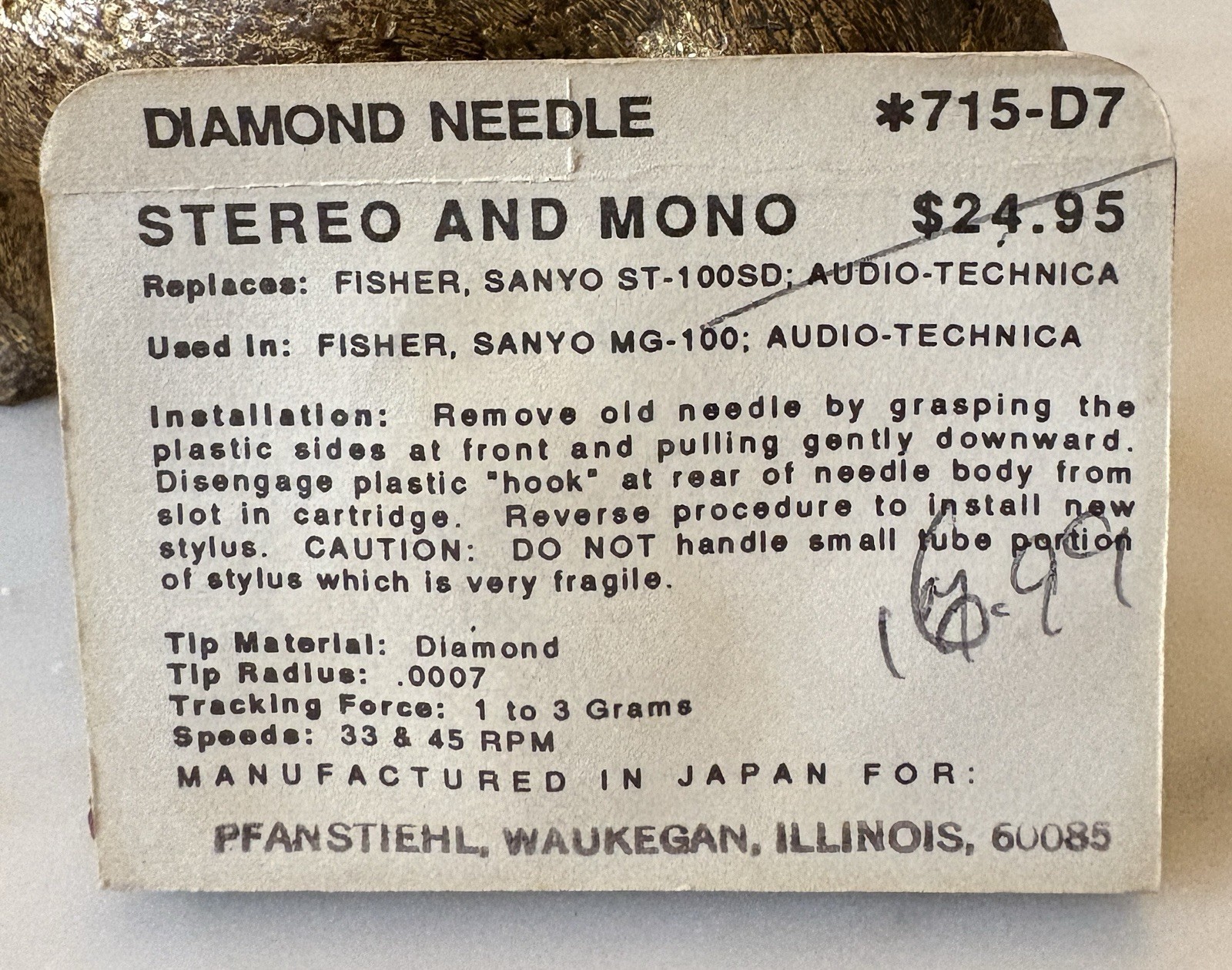NOS Pfanstiehl 715-D7 Diamond Needle Stylus replaces FISHER , SANYO ST-100SD