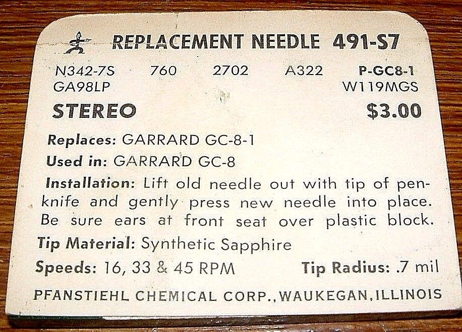 Diamond Phonograph NEEDLE 1552D for Garrard GC-8D GC-8-D N342-1d EV2702DS 491-D1