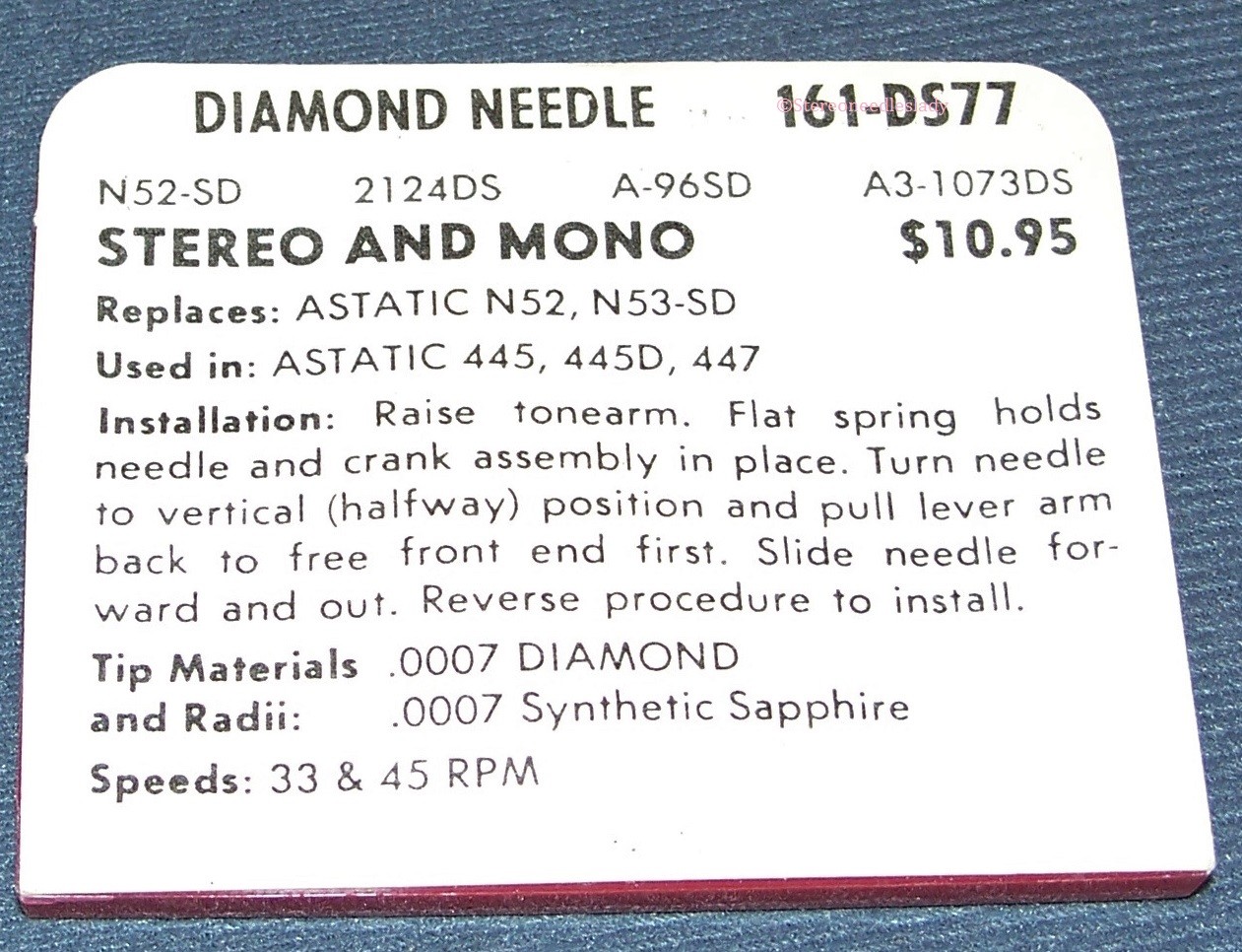 161-DS77 PHONOGRAPH NEEDLE STYLUS for ASTATIC N52-sd N53-sd
