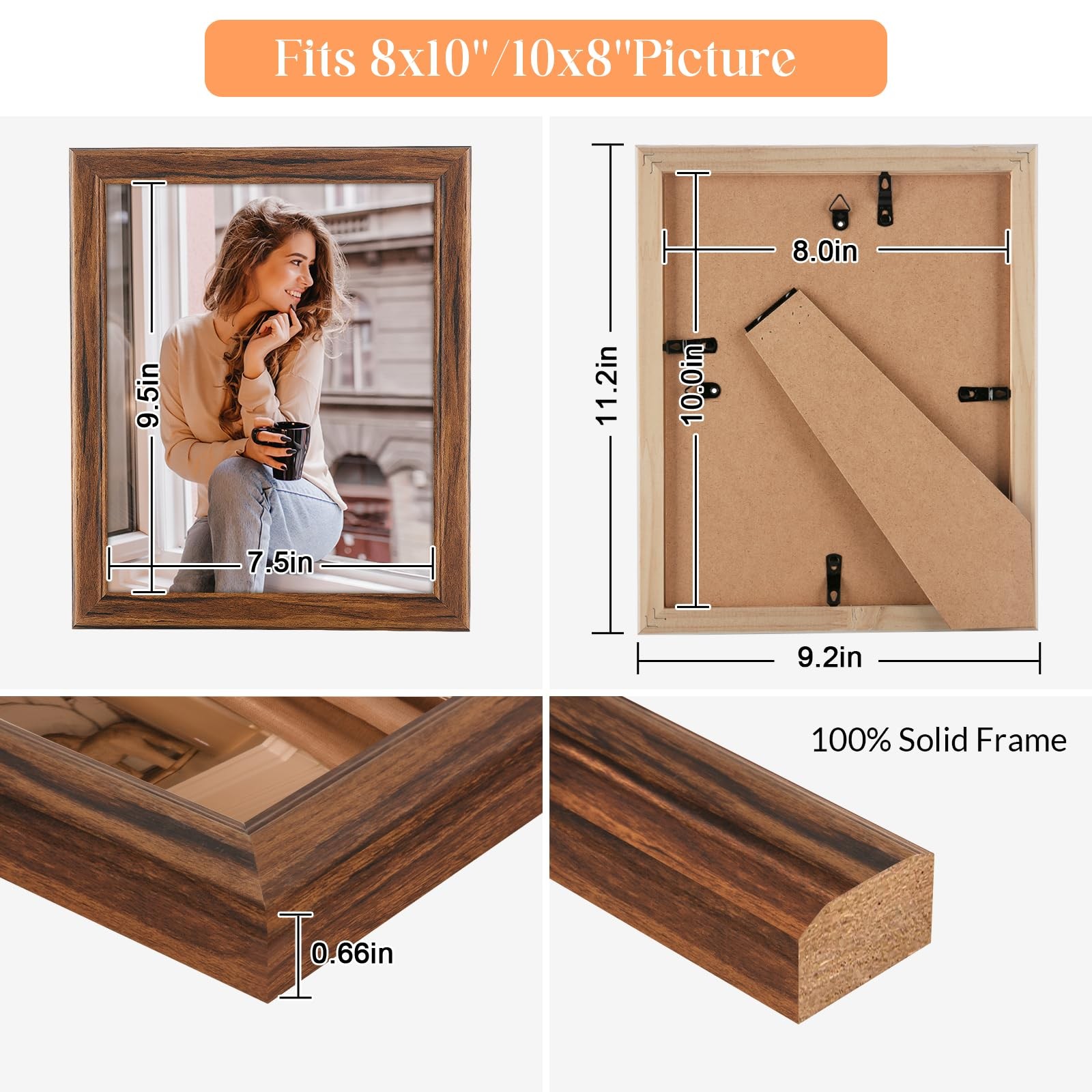 8×10 Wood Frames Set Brown, Natural Wooden 10x8in Picture 8×10-1pack, Brown