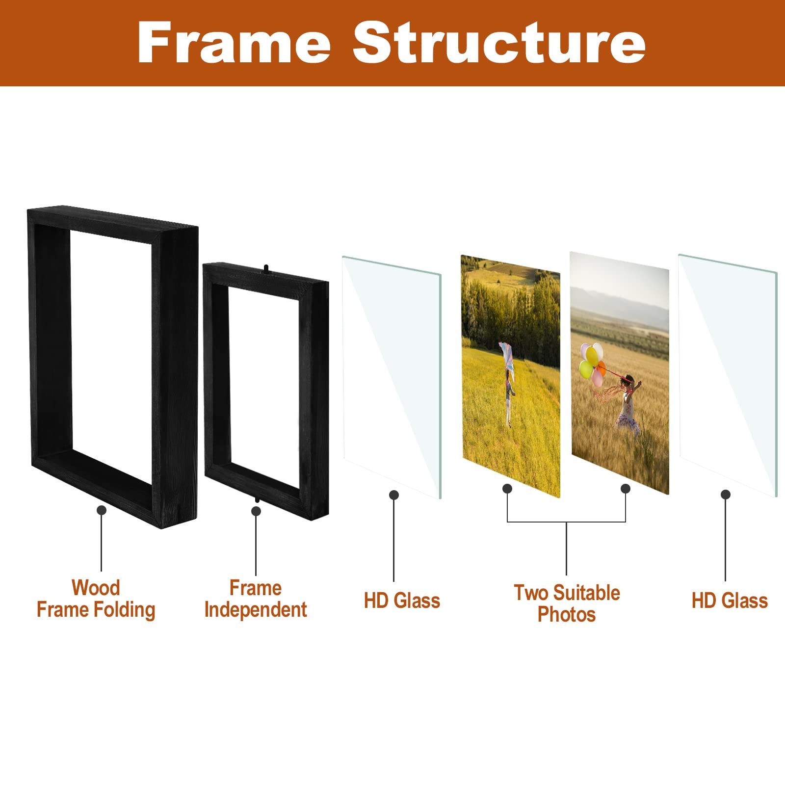 Egofine 2 Pack 4×6 Rotating Floating Picture Frames,Double-Sided 4×6, Black