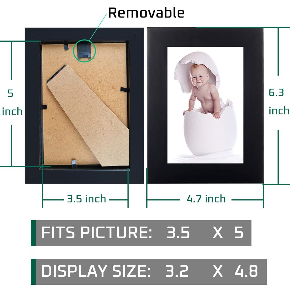 PAZLOG 2 Pack 3.5X5 Black Picture Frames Made of Solid Wood 5 INCH, Black-2P