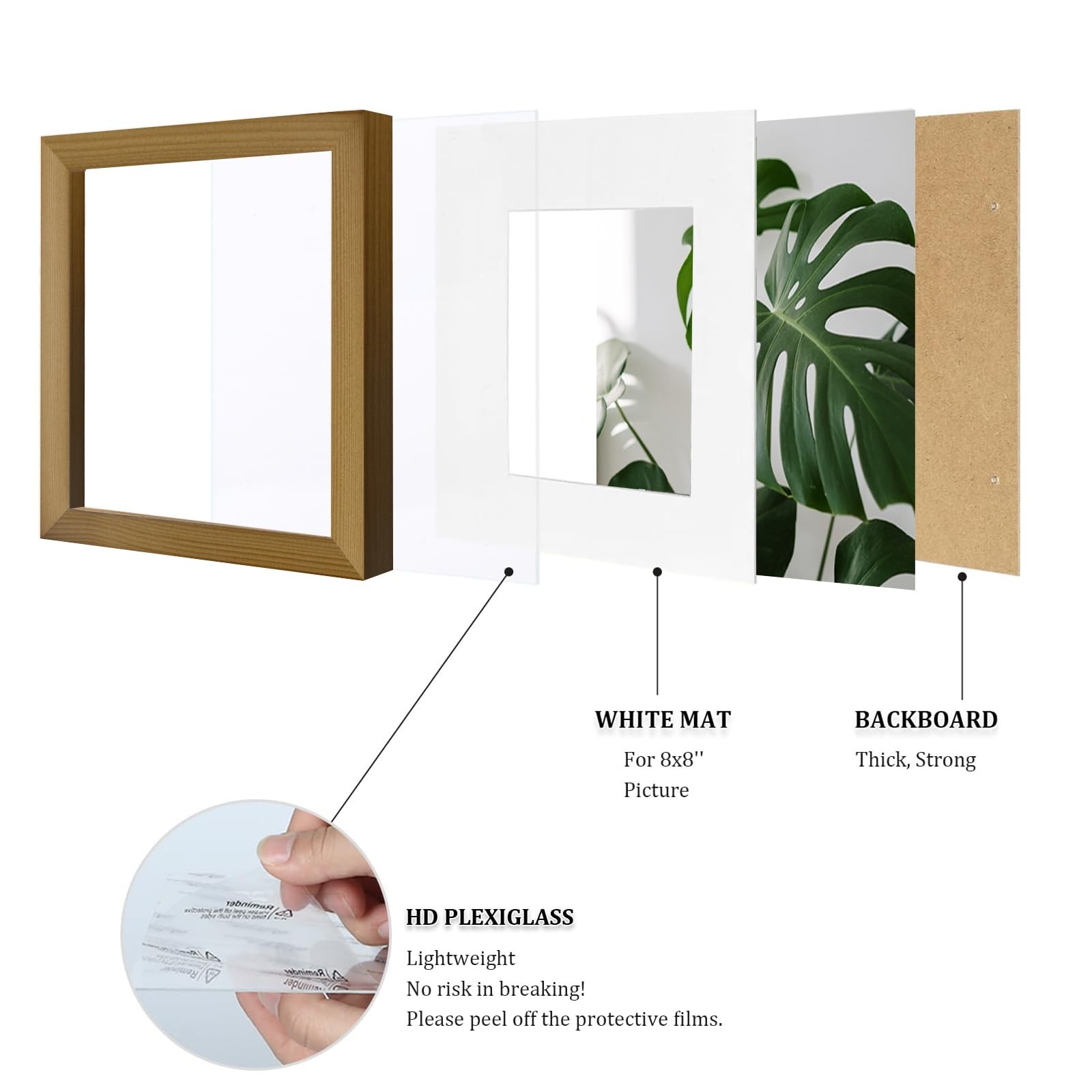 Egofine 11×11 Picture Frames 4 Pack Covered by Plexiglass, 11×11, Light Brown
