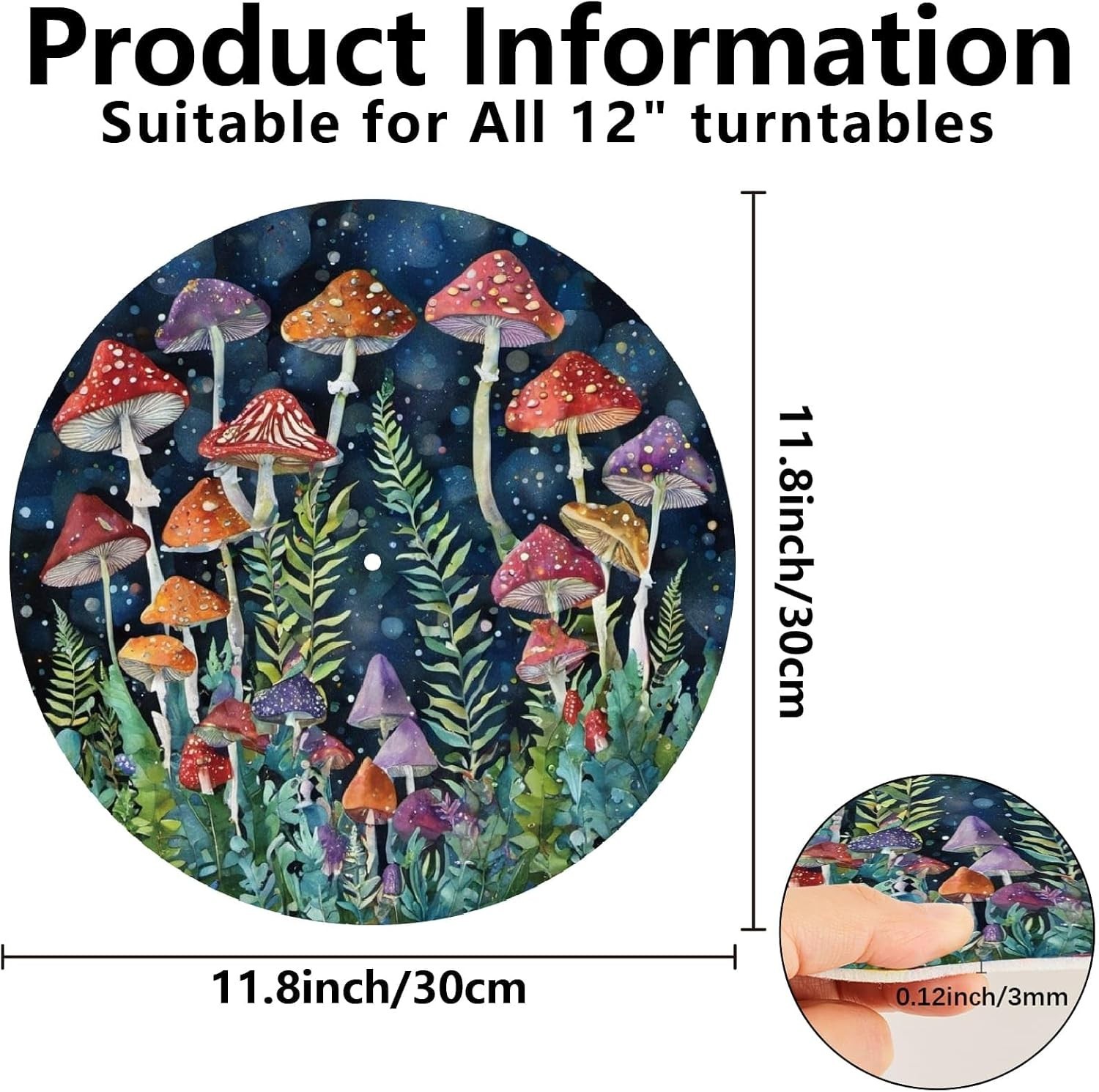 Anti-Static Turntable Mat – 12-Inch Mushroom Slipmat for Music Lovers