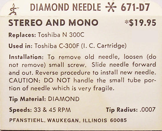 TURNTABLE RECORD PLAYER NEEDLE Toshiba N-300C N300C TOSHIBA C-300F C300F 671-D7
