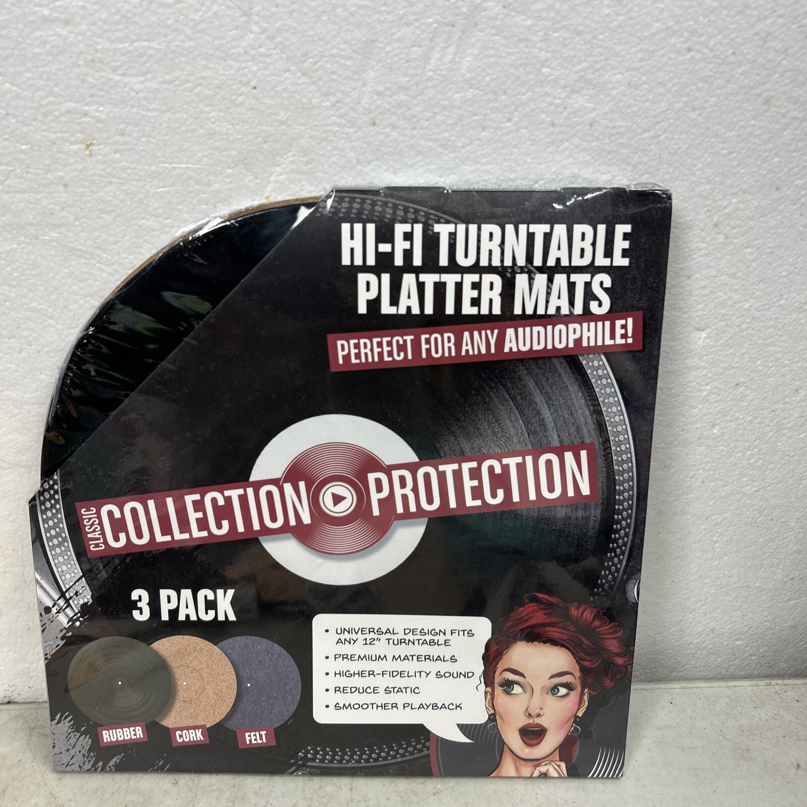 3 Pack, Classic Protection HI-FI Turntable Platter Mats 12″, Cork, Felt, Rubber